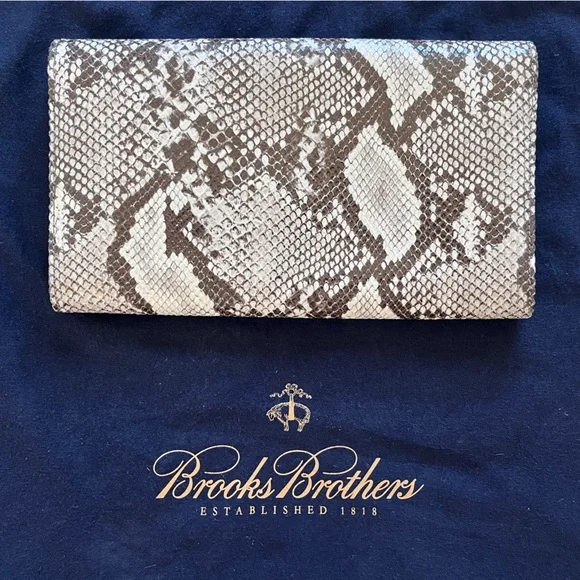 NWT Brooks Brothers Snakeskin Print Foldover/Envelope Leather Clutch - Picture 8 of 15